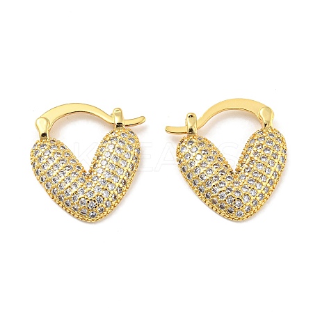 Rack Plating Brass Micro Pave Cubic Zirconia Heart Hoop Earrings for Women EJEW-F326-10G-1