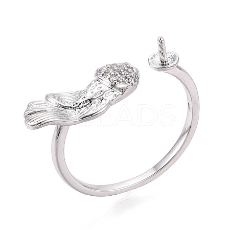 Fish Brass Micro Pave Clear Cubic Zirconia Cuff Ring Settings KK-T076-52P-1