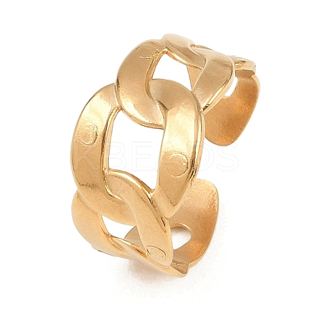 Ion Plating(IP) 304 Stainless Steel Curb Chain Shape Cuff Ring for Women RJEW-C025-31G-1