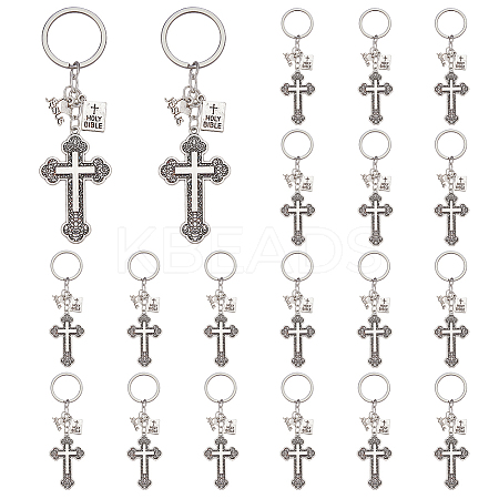 20Pcs Cross Zinc Alloy Keychains KEYC-AR0001-38-1