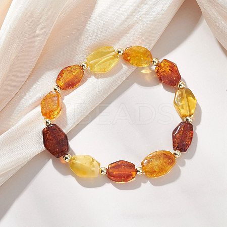 Natural Amber Beads Stretch Bracelets for Women BJEW-JB13253-1