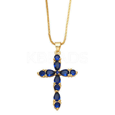 Colorful Zircon Cross Necklace Hip Hop Fashion Diamond Sweater Chain NKB266 LS-ST5349989-1