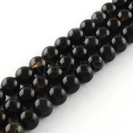 Natural Black Onyx Round Bead Strands G-R198-14mm-1