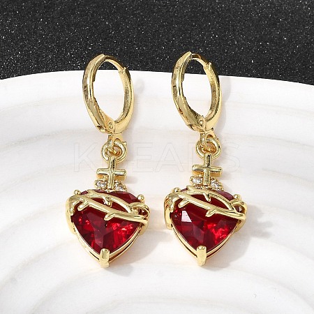 Heart Brass Brass Micro Pave Cubic Zirconia Hoop Earrings EJEW-P333-10B-G-1