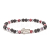 Natural & Synthetic Mixed Gemstone Beaded Stretch Bracelet with Clear Cubic Zirconia Cross for Women BJEW-JB08247-01-1