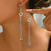 Vintage Hollow Star Brass Clear Cubic Zirconia Tassel Hoop Earrings for Elegant Ladies GO3867-1