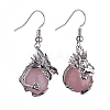 Natural Rose Quartz Dragon Dangle Earrings EJEW-A092-06P-08-1