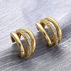 Triple C-Shaped Brass Micro Pave Clear Cubic Zirconia Stud Earrings LS-EJEW-R025-11G-2