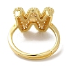 Rack Plating Letter Brass Micro Pave Clear Cubic Zirconia Adjustable Rings for Women KK-S391-03G-W-3