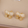 Elegant Brass Pave Clear Cubic Zirconia Bowknot Stud Earrings DH4416-1