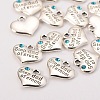 Wedding Theme Antique Silver Tone Tibetan Style Alloy Heart with Step Dad of Groom Rhinestone Charms LS-TIBEP-N005-23A-2
