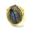 Teardrop Natural Labradorite Open Cuff Rings RJEW-C087-01G-05-2