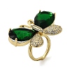 Brass Micro Pave Cubic Zirconia & Glass Finger Rings for Women RJEW-L130-001G-4