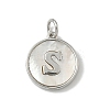 Brass Pave Natural Shell Flat Round with Letter Charms KK-Z115-13P-S-1