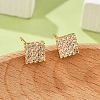 Square Brass Micro Pave Clear Cubic Zirconia Stud Earrings for Women EJEW-G428-12G-01-3