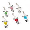 6Pcs 6 Colors Angel & Butterfly Alloy Beaded & Polymer Clay Pave Rhinestone Beaded Pendant Decoration HJEW-TA00339-1