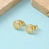 Round Brass Micro Pave Clear Cubic Zirconia Stud Earrings EJEW-Z144-21G-2