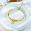 304 Stainless Steel Pave Clear Cubic Zirconia & Natural White Shell Heart Charm Double Layer Anklets for Women FS-WGDE261-01-2
