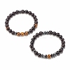 2Pcs 2 Style Natural Wood & Tiger Eye & Synthetic Hematite Stretch Bracelets Set BJEW-JB07940-4
