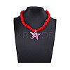 Ocean Polymer Clay Starfish Pendant Red Resin Beaded Necklaces with Alloy End Chains FS-WGFD479-02-3