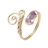 3Pcs Natural Amethyst & Green Aventurine & Rose Quartz Finger Rings RJEW-JR00838-5
