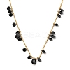 Ion Plating(IP) 304 Stainless Steel Cubic Zirconia Teardrop & Flat Round Bib Ball Chain Necklaces for Women NJEW-F328-11G-04-1