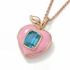 Brass Enamel and Glass Heart Peach Photo Locket Pendant Cable Chain Necklaces for Women WG4ED66-03-1