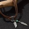 Bohemian Style Alloy Feather with Synthetic Turquoise Pendant Choker Necklaces for Women NJEW-G158-01B-3