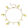 Faceted Round Natural Howlite & Glass Seed Beaded Flower Tassel Brass Cable Chain Anklets for Women AJEW-MZ00007-01-1
