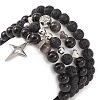 4Pcs 4 Style Natural Silver Obsidian & Lava Rock Stretch Bracelets Set BJEW-JB09480-5