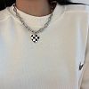 Black and White Checkered Heart Alloy Enamel Pendant Necklaces for Women FS-WGFAE52-01-1