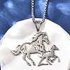201 Stainless Steel Laser Cut Double Horse Pendant Box Chain Necklaces for Women Men LS-NJEW-E156-03P-2