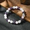 8.5mm Natural Rose Quartz & Quartz Crystal & Amethyst Round Beaded Stretch Bracelets for Women BJEW-JB10737-2