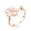 Flower Brass Micro Pave Clear Cubic Zirconia & Shell Cuff Ring Settings KK-T076-75G-1