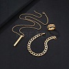 Alloy Cuboid Pendant Necklaces & Curb Chain Bracelets & Rings Sets FS-WG20982-03-1