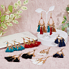 6 Pairs 6 Colors Leaf & Cotton Tassel Chandelier Earrings EJEW-FI0003-14-4