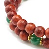 Natural Wood Round Beads Bracelets Set BJEW-JB07275-7