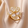 Brass Pave Clear Cubic Zirconia Cuff Rings for Women LS-RJEW-S621-01G-1