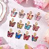 12Pcs 12 Colors Butterfly Alloy Enamel Pendant Decorations HJEW-JM02852-1