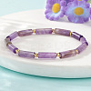Natural Amethyst Column Beaded Stretch Bracelets with Brass Beads WH3970-1