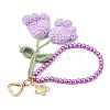 Handmade Cotton Yarn Crochet Lily of the Valley & Glass Pearl Round Bead Pendant Decorations HJEW-JM04389-01-5