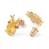 Christmas Snowflake & Deer Brass Pave Colorful Cubic Zirconia & Plastic Pearl Asymmetrical Stud Earrings for Women EJEW-M257-02G-2