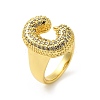 Letter Brass Micro Pave Clear Cubic Zirconia Open Cuff Ring for Women RJEW-N046-03C-G-1