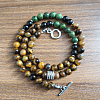 6mm Natural African Turquoise(Jasper) & Obsidian & Tiger Eye Round Beaded OT Necklaces for Men Women LS-DT8400-4-1
