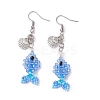 Fish with Shell Shape 304 Stainless Steel Glass Beads Dangle Earrings EJEW-MZ00436-04-2