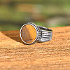 304 Stainless Steel with Natural Tiger Eye Finger Rings for Men FS-WGE1297-02-4