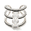 Square Rack Plating Brass Micro Pave Cubic Zirconia Wide Open Cuff Rings for Women RJEW-F162-14P-2