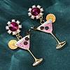 Wine Glass Zinc Alloy Enamel Stud Earrings EJEW-Z088-02G-3