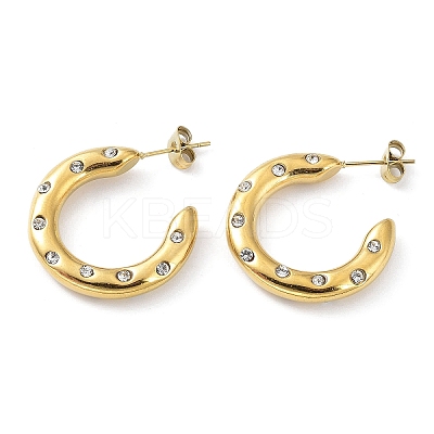 Real 18K Gold Plated 304 Stainless Steel Ring Stud Earrings with Rhinestone EJEW-L267-003G-01-1