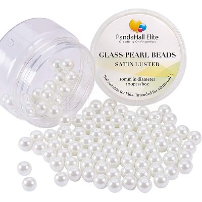 1 Box 10mm White Tiny Satin Luster Glass Pearl Beads Round Loose Beads for Jewelry Making HY-PH0001-10mm-001-1